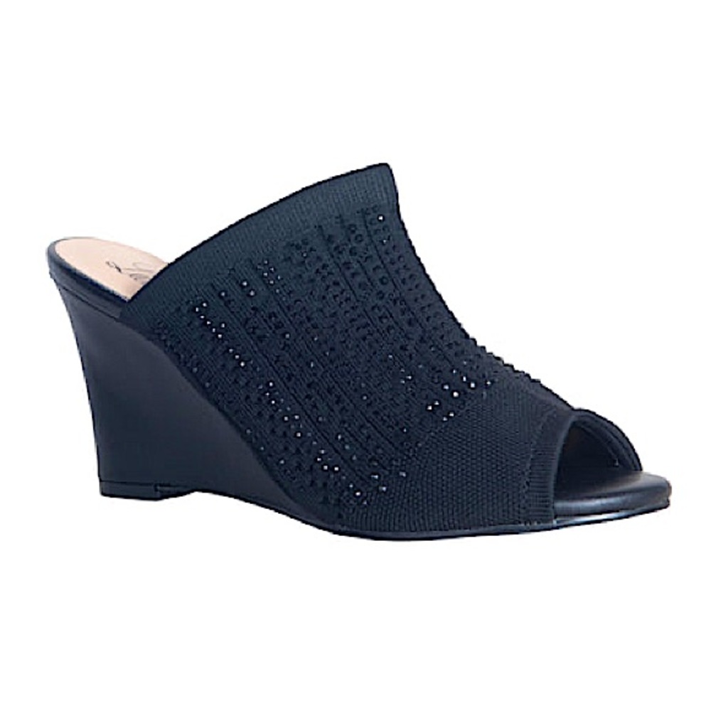 LAUREN LORRAINE Beaded Black Wedge/ Mules-Size 10/11
